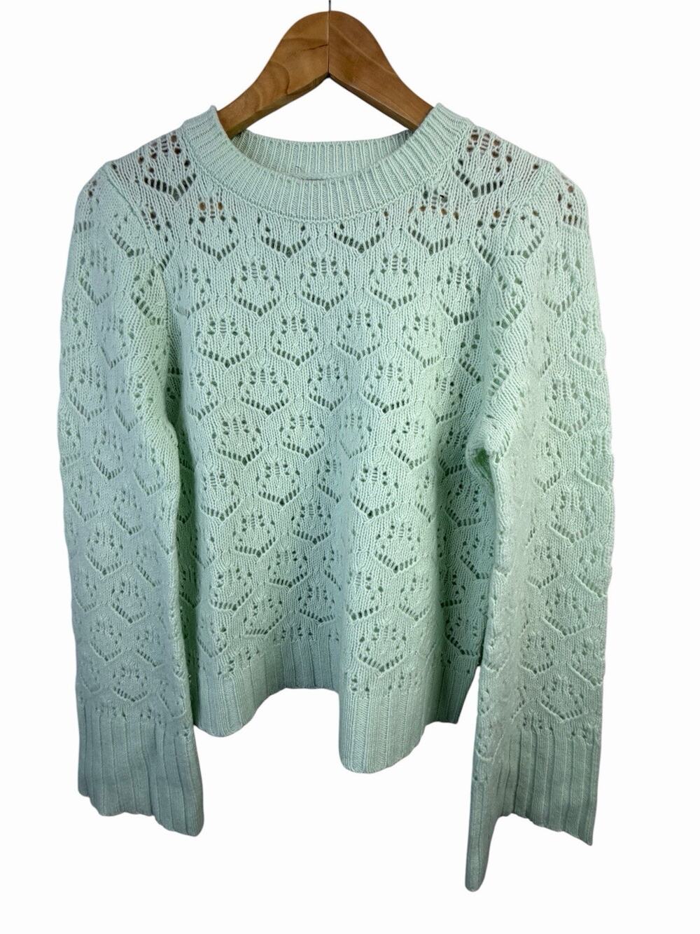 J Crew Pointelle Wool Blend Knit Sweater Size M Mint Green Women's Pullover